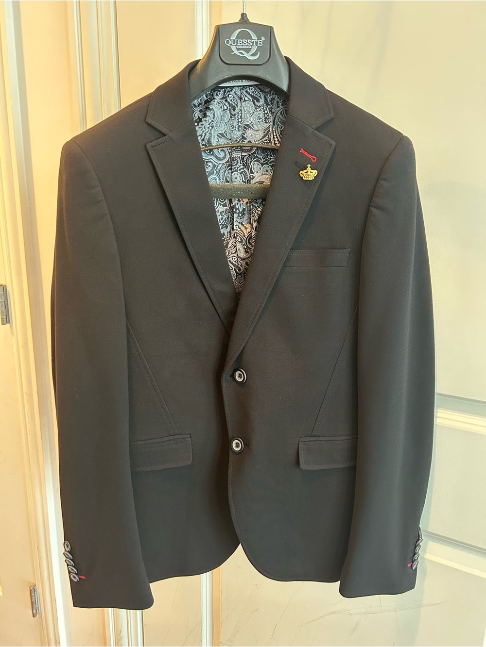 Italian Fashion — Boy’s Black Blazer with Paisley Lining by Giovanni Testi